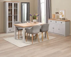 Vitrineskab MARKSKEL 2 låger lys grå/egefarve