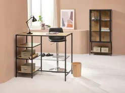 Vitrineskab TRAPPEDAL eg/sort